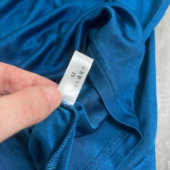 Satin Long Sleeve Crewneck Shirt Blue Size Medium NWT - Picture 3 of 4